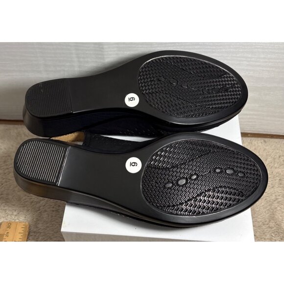 Soleflex Italy Sandals Womens Peep Toe Slingback Wedge Black Silver Size 6 - Picture 8 of 12